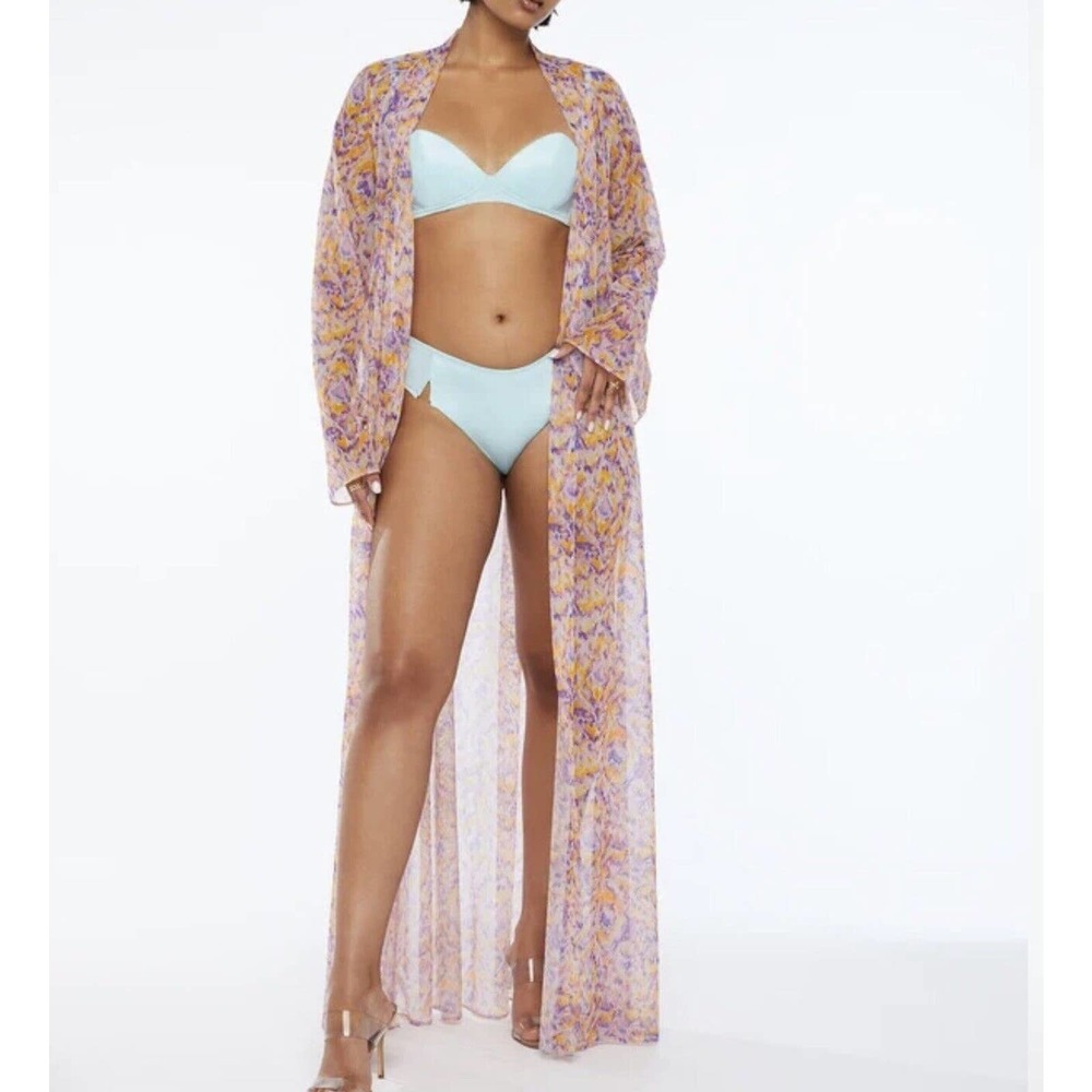 SAVAGE X FENTY CYBER CAT LONG ROBE Sharp Blue Panty Bra 3 PC SET LOT XL / 1X